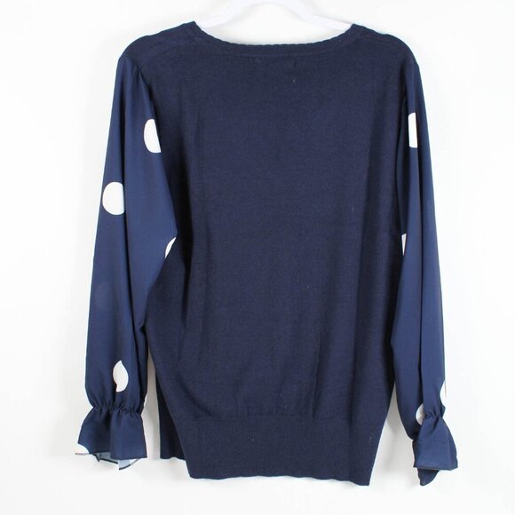 Suzanne Betro Blue Sweater Polka Dot Sleeves - L/XL - Picture 2 of 6